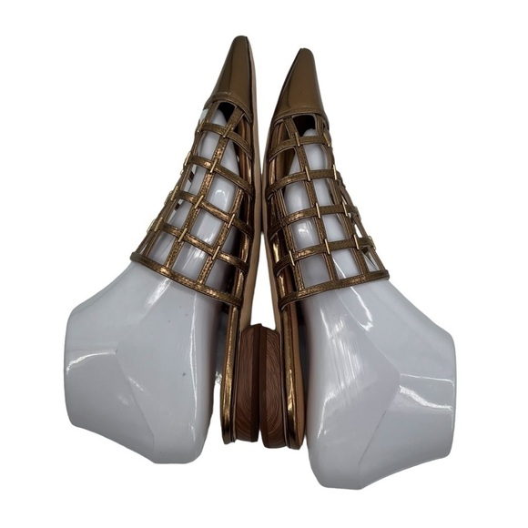 Sigerson Morrison Gold Eddi Caged Mirror Pointed Toe Sandals Size 37 Women’s - Picture 7 of 10